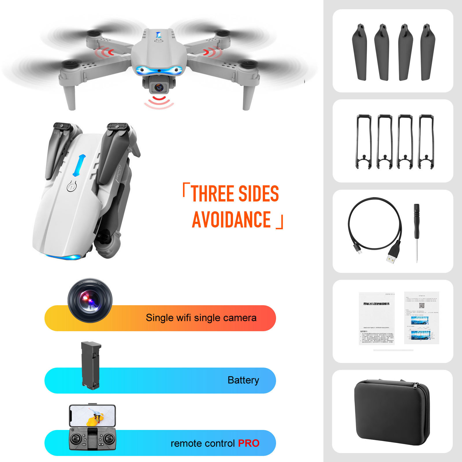4K Dual Camera Remote Control Three-sided Obstacle Avoidance Drone - Image 19