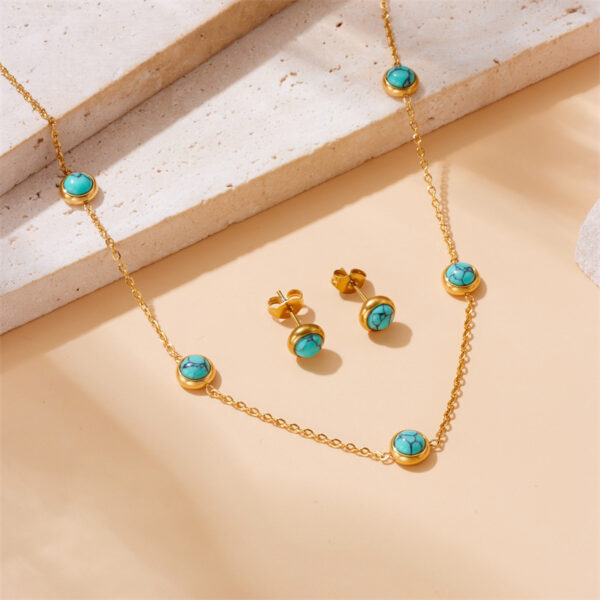 Retro All-Match Blue Turquoise Stainless Steel Jewelry Set - Image 5