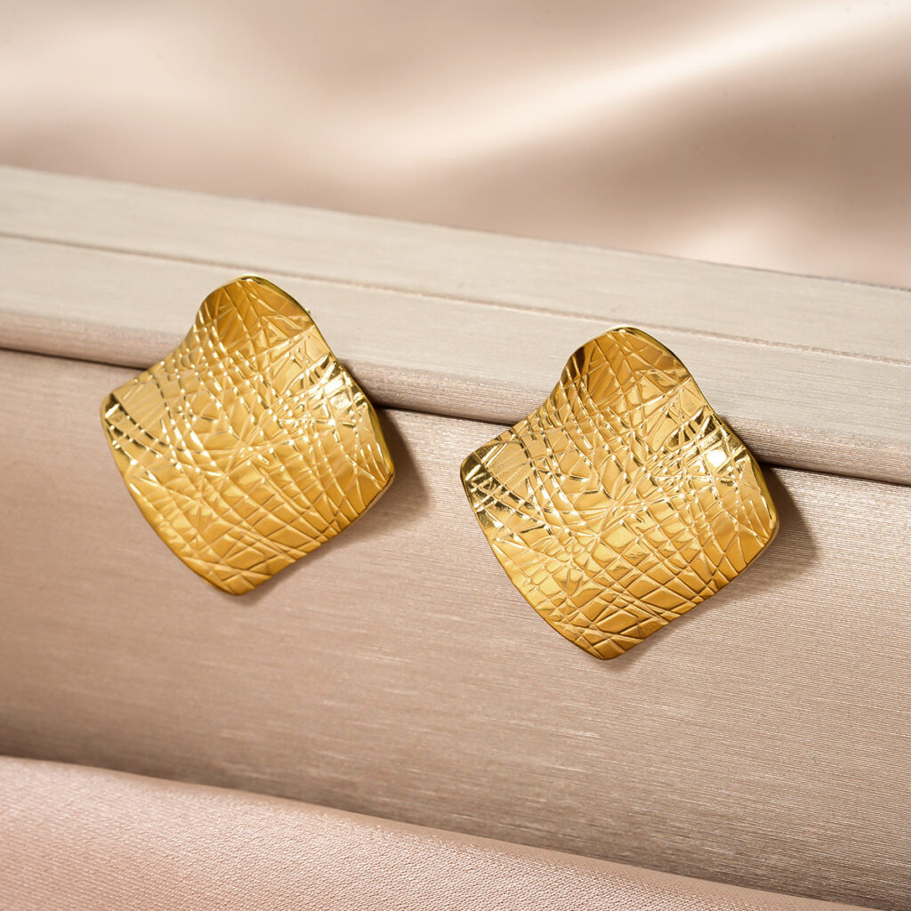 Fashion European & American Style Square Pleated Earrings, Irregular Texture, High-Grade All-Match Jewelry For Women
