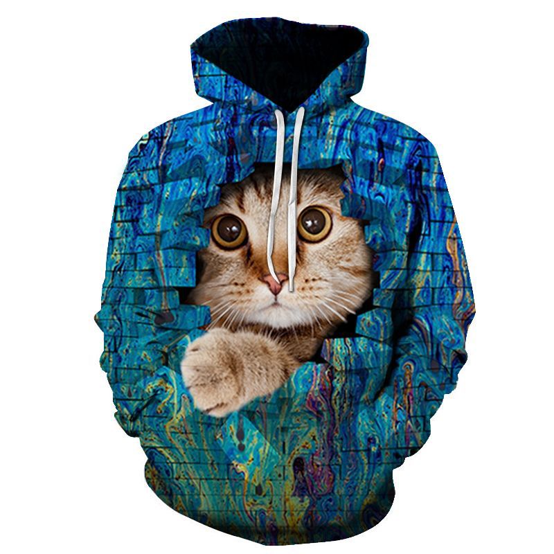 Couples Hoodie With 3D Digital Cat Print - Image 21