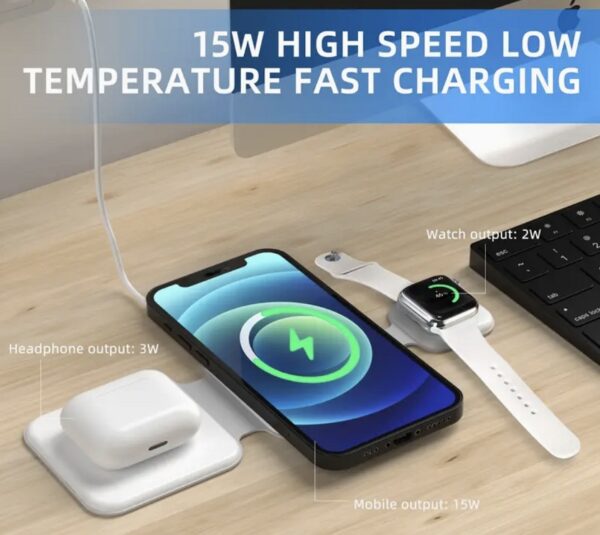 3 In 1 Magnetic Foldable Wireless Charger Charging Station Multi-device Folding Cell Phone Wireless Charger Gadgets - Image 6