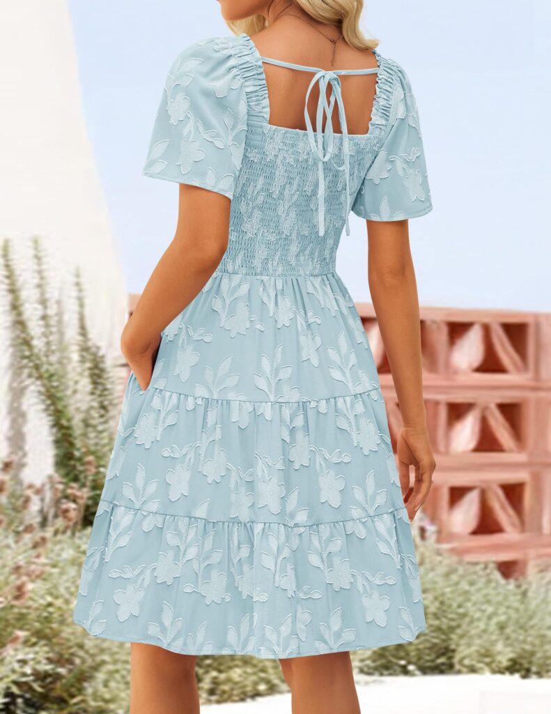 Short-sleeve Square-neck Flowy Floral Dress