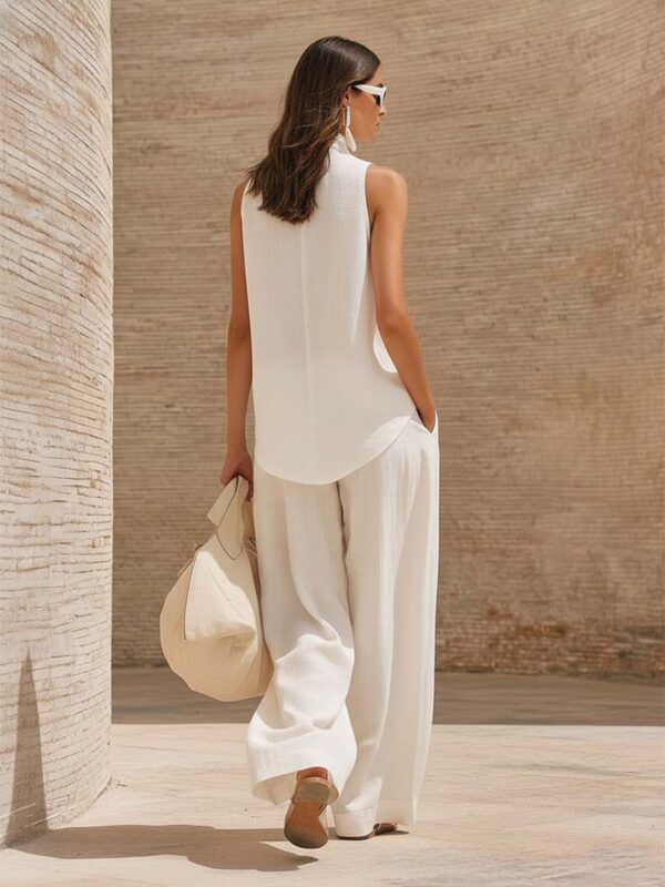 Front-button Cardigan Cotton Top And Pants Set - Image 15