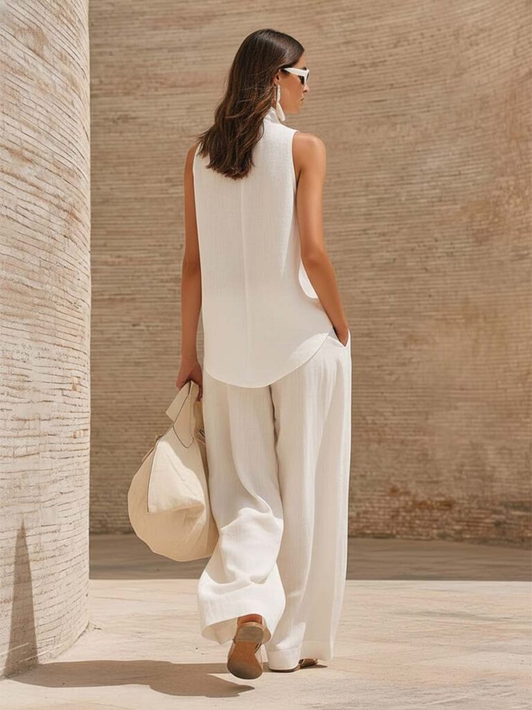 Front-button Cardigan Cotton Top And Pants Set