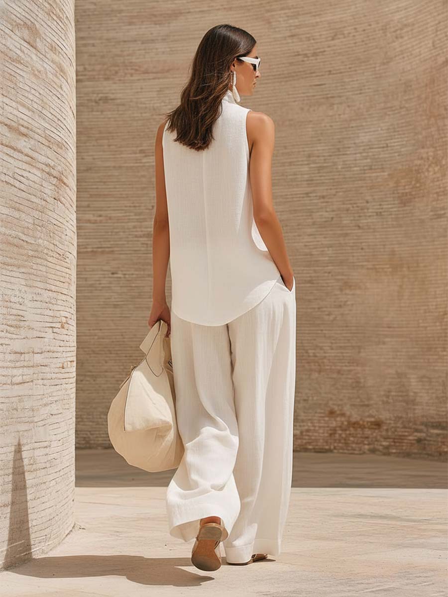 Front-button Cardigan Cotton Top And Pants Set - Image 15