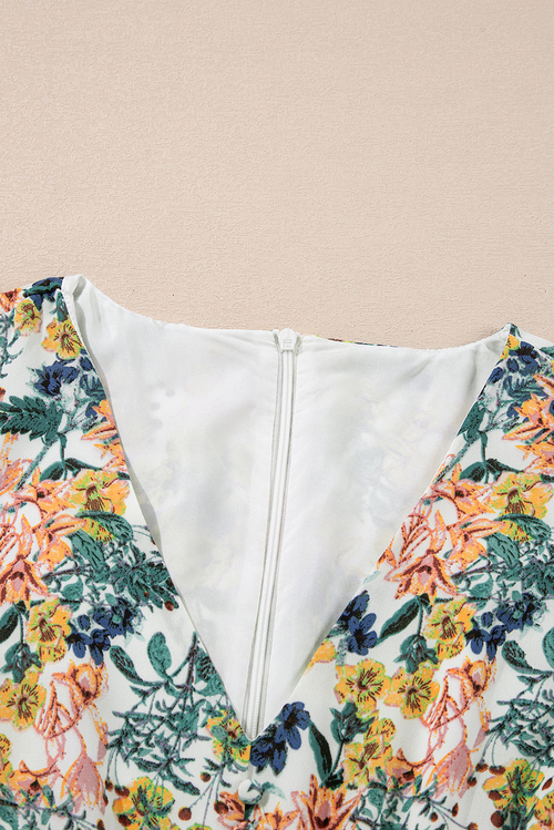 Floral 3/4 Sleeve V-Neck High Waist Ruffle Dress - Image 7