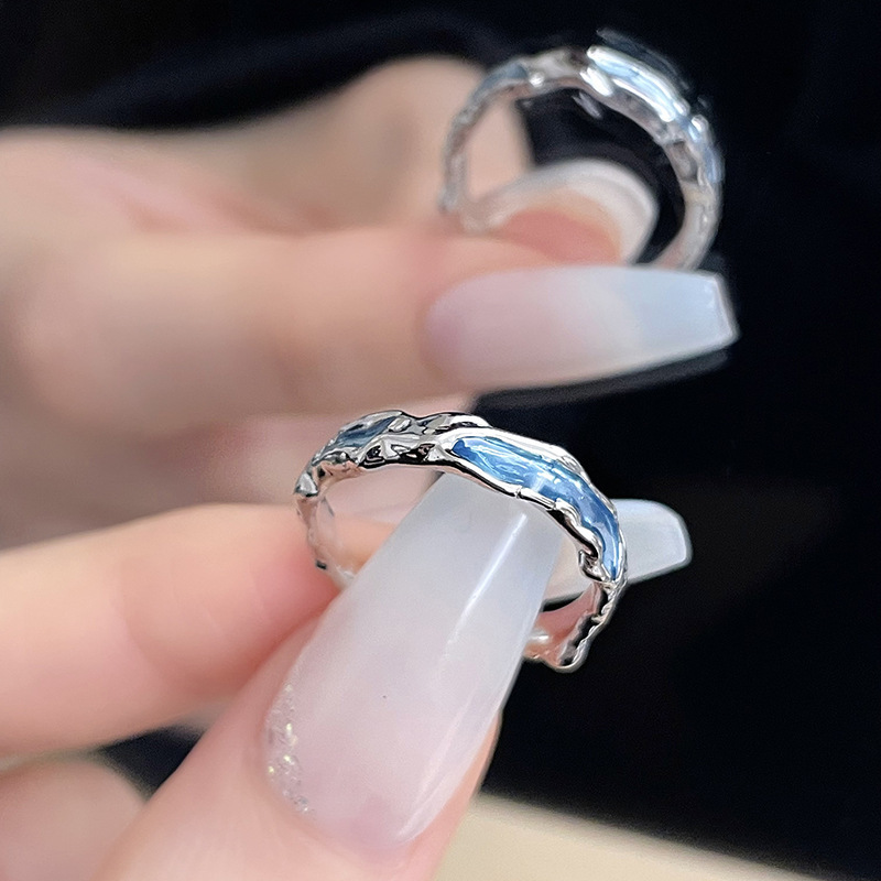 Dripping Glaze Texture Heart-shaped Adjustable Ring Set - Image 8