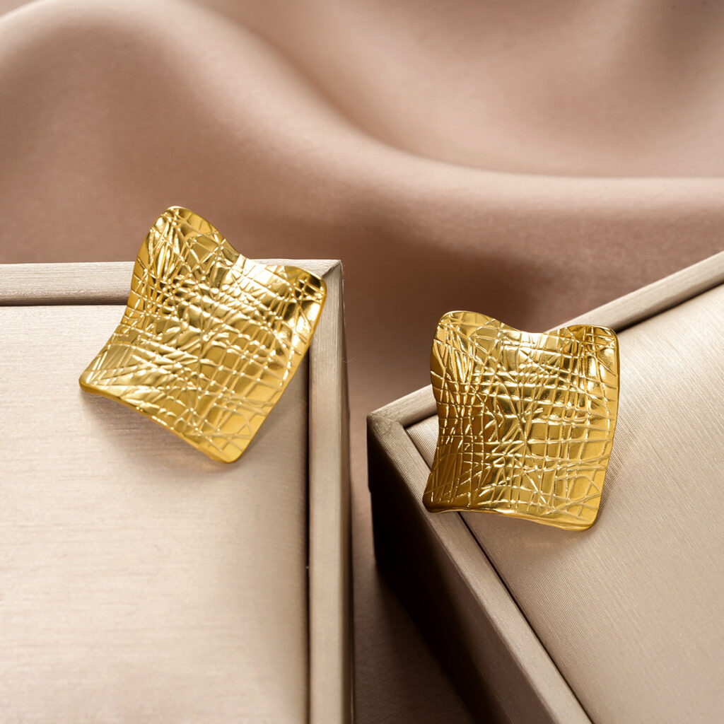 Fashion European & American Style Square Pleated Earrings, Irregular Texture, High-Grade All-Match Jewelry For Women