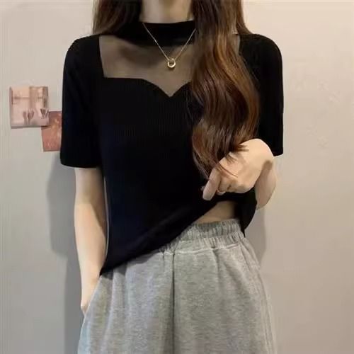 Women's Crew-Neck Short Organza French Top - Image 16