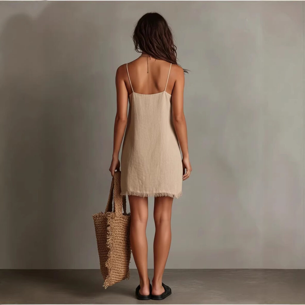 Womens V-neck Slip Mini Dress With Fringe Trim