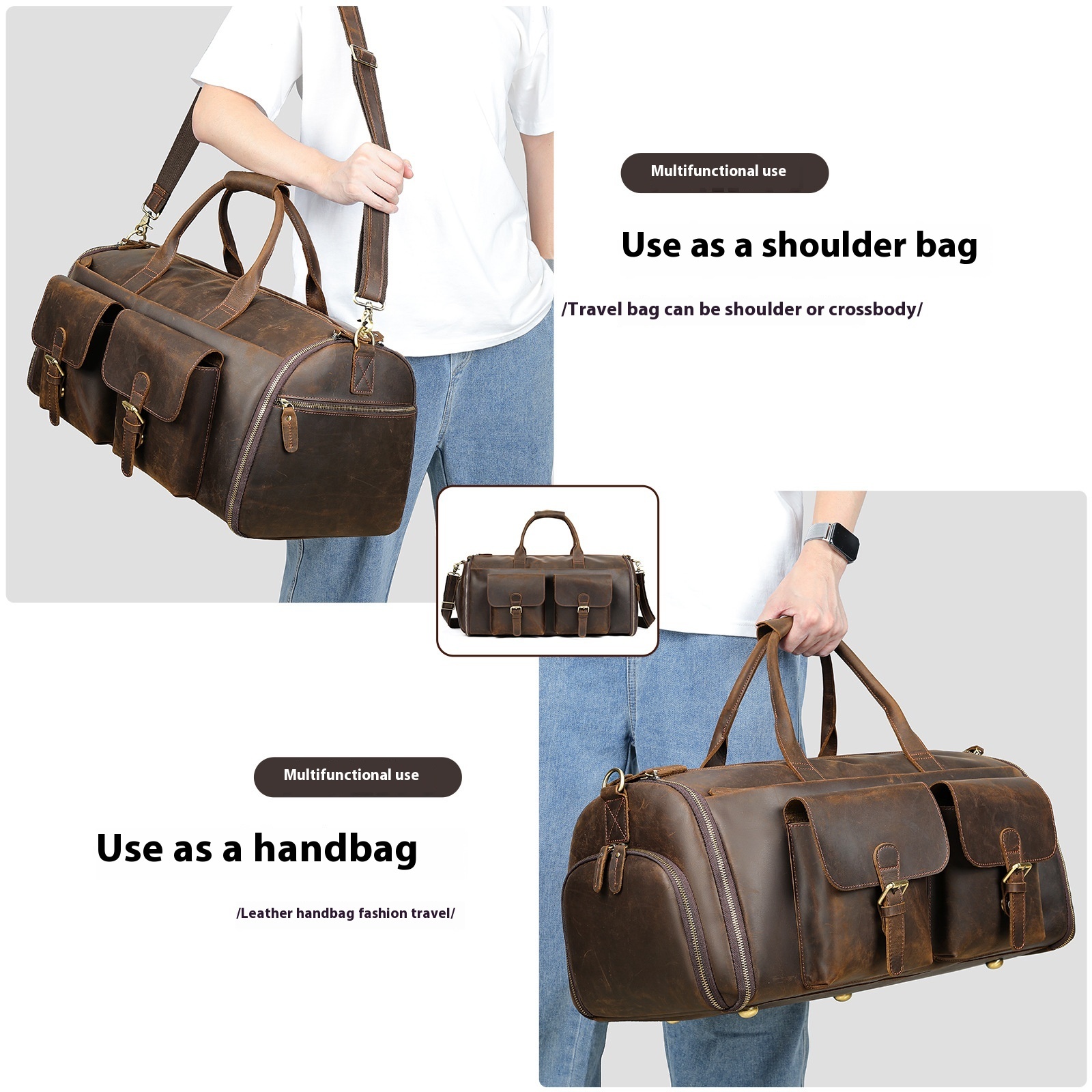 Leather Handheld Portable Travel Bag - Image 2