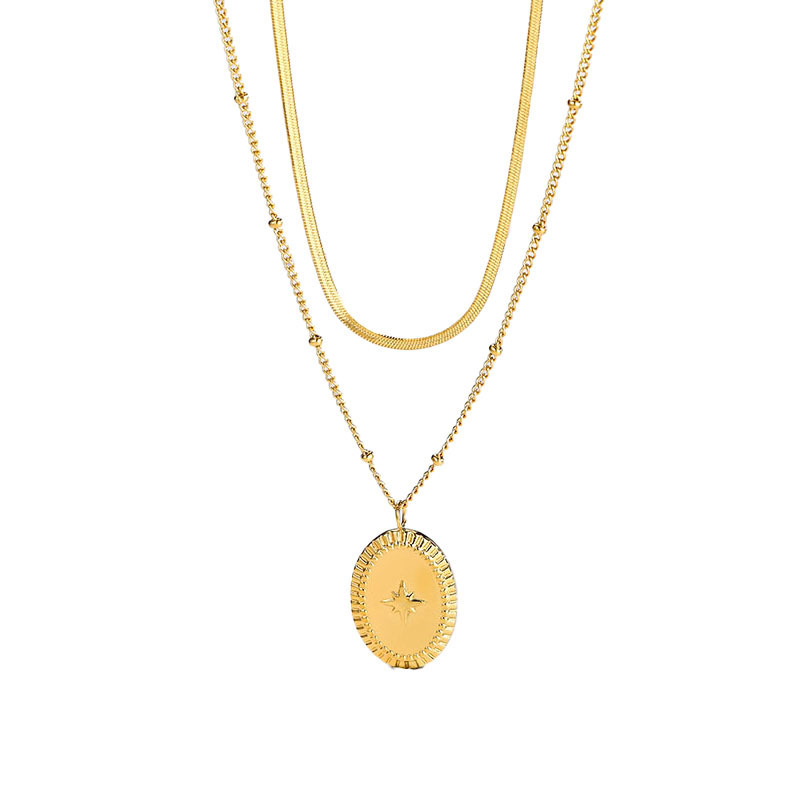 Eight-pointed Star Oval Double-layer Necklace - Image 5