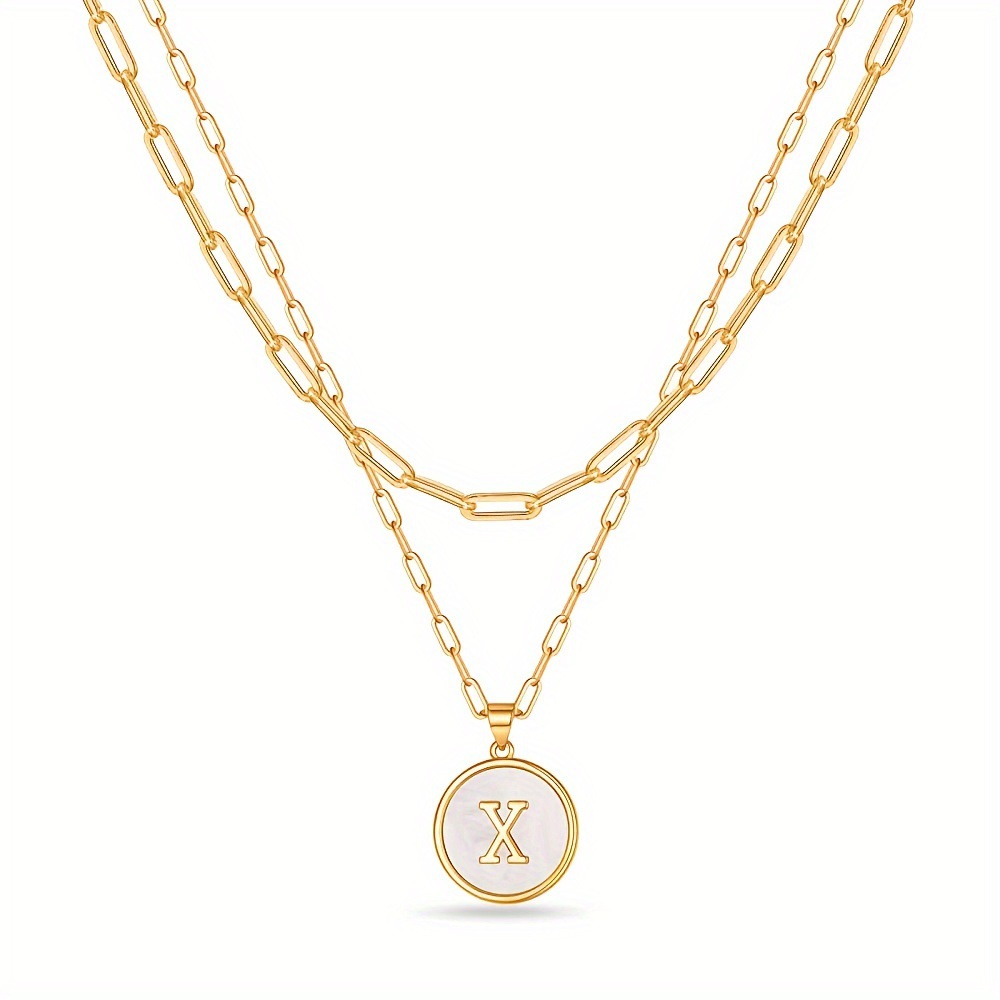 Circular Minimalist 26-Letter Pendant Double-Layer Necklace - Image 35