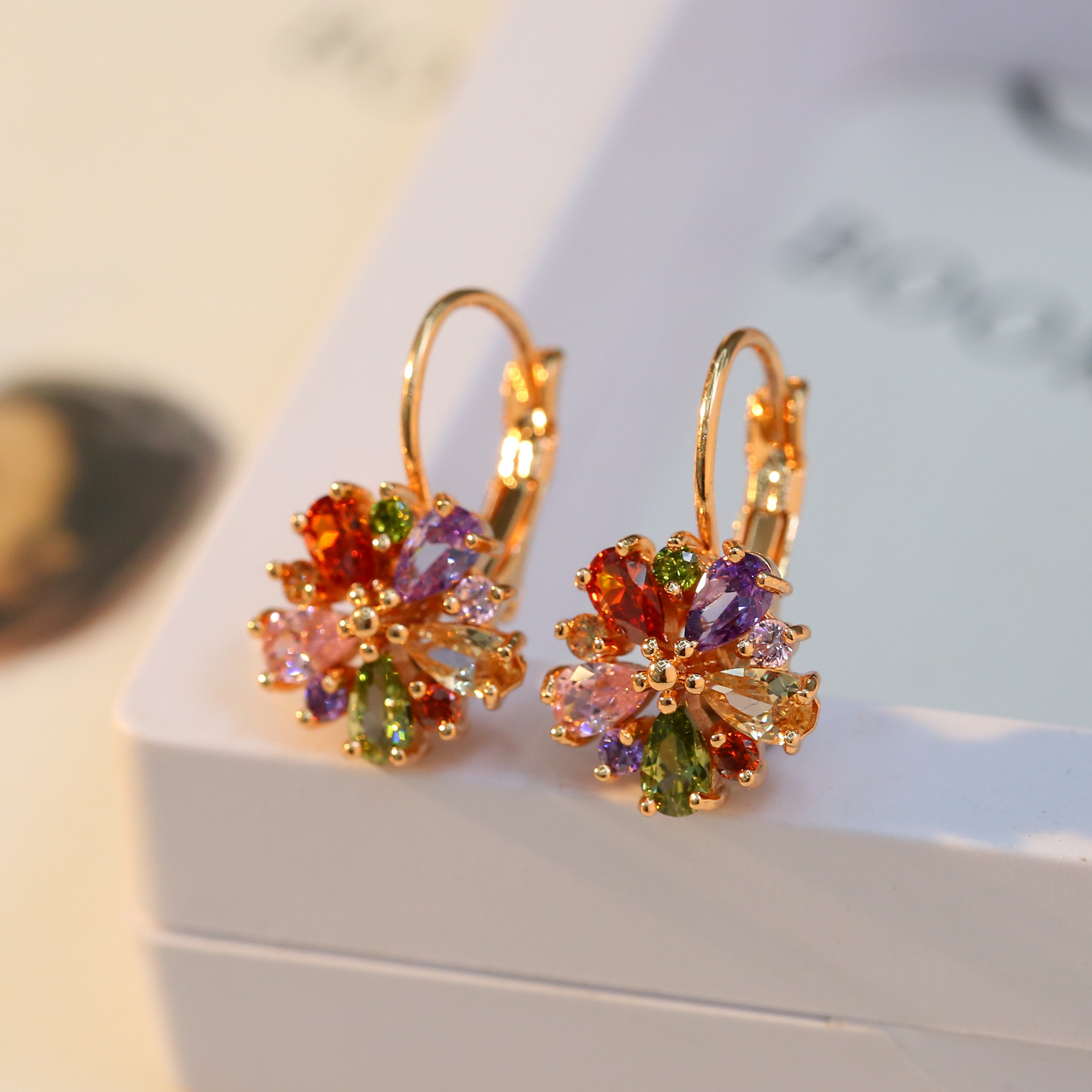 Colorful Zircon Ear Clips In Rose Gold - Image 1