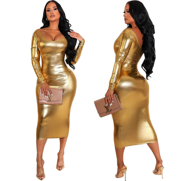 Fashionable Solid-Color Halterneck Off-Shoulder Womens Dress - Image 11