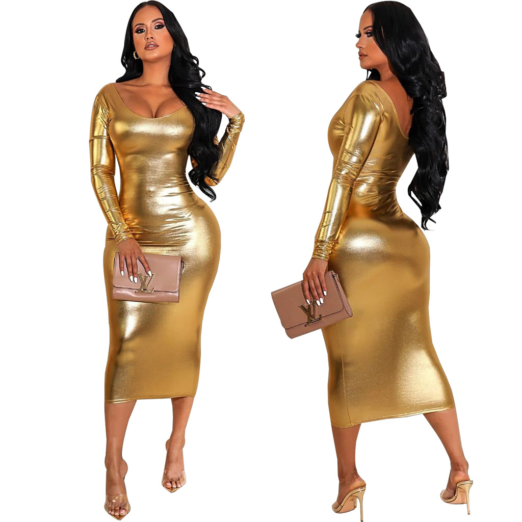Fashionable Solid-Color Halterneck Off-Shoulder Womens Dress - Image 12