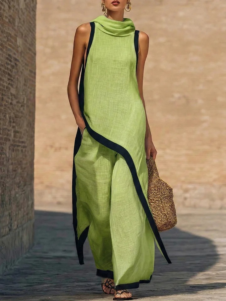 Irregular-cut Hooded Sleeveless Set - Image 14