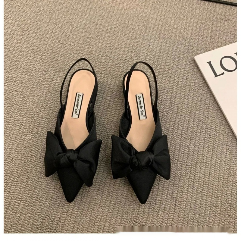 French-style Pointed-toe Bow-embellished Closed-toe Sandals For Women - Image 22
