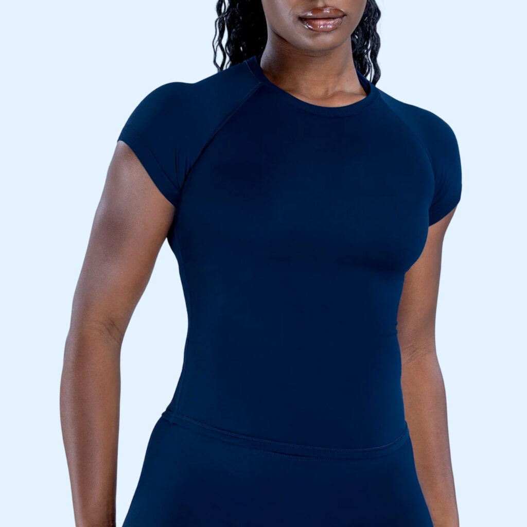 Figure-flattering Seamless Knit Short-sleeve Top For Fitness And Yoga