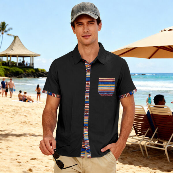 Men's Contrasting-Color Beach Short-Sleeve Casual Shirt - Image 39