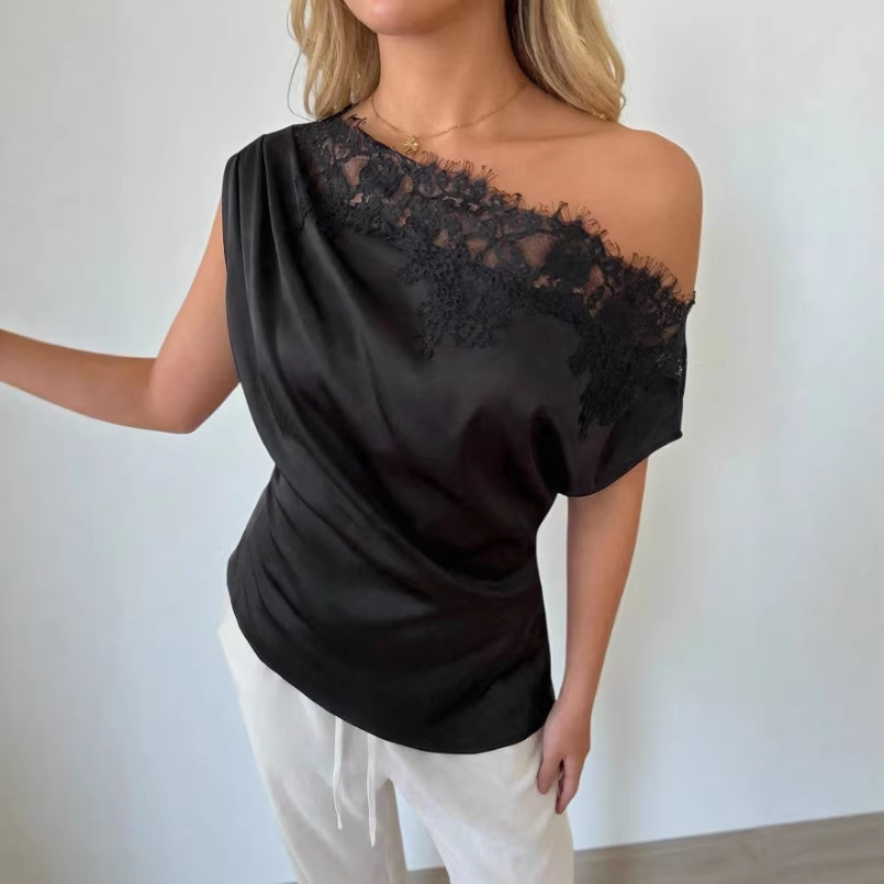 Irregular Hem Short-Sleeve Defined-Waist Elegant Top For Women - Image 1