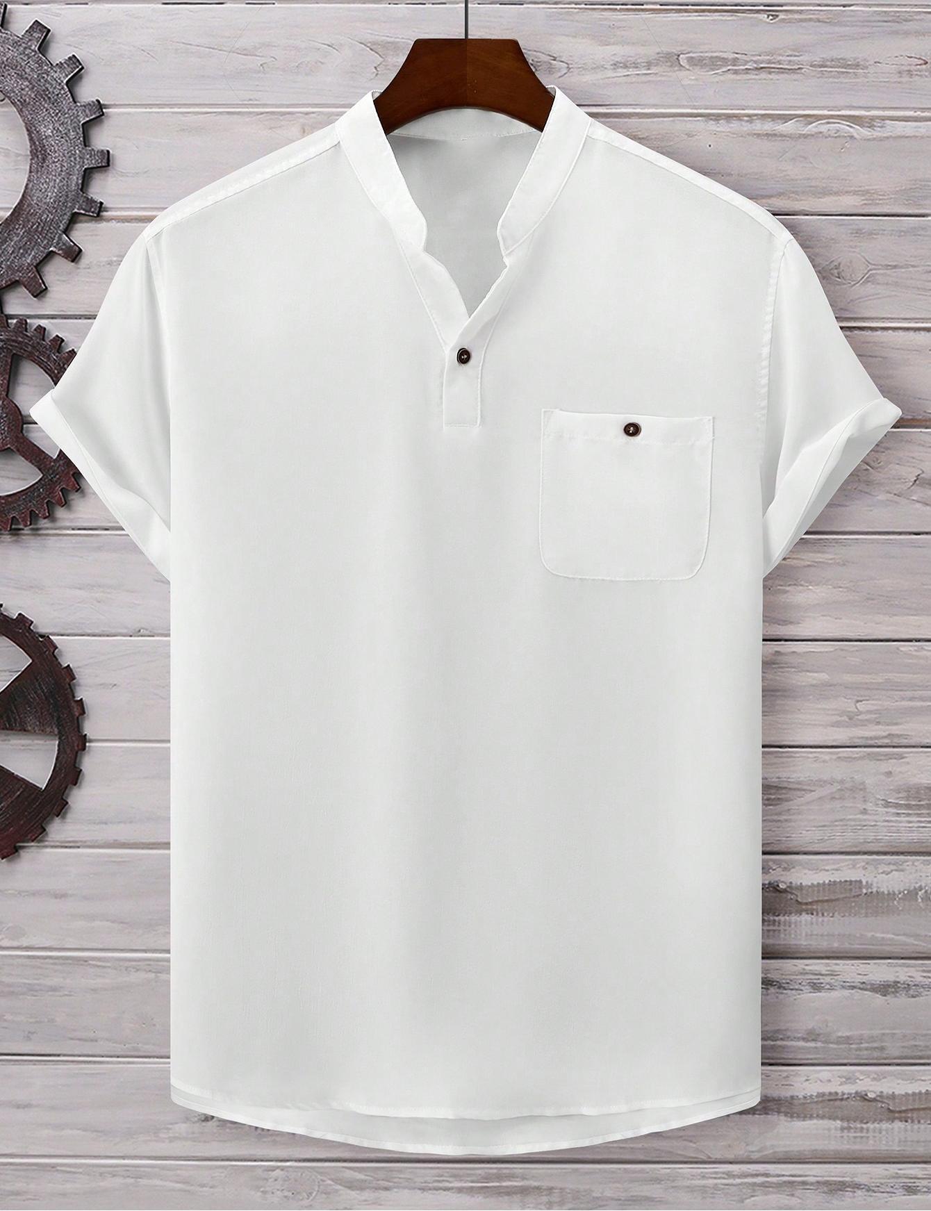 Mens Casual Short-sleeve Solid-color Shirt With A Turn-down Collar - Image 40