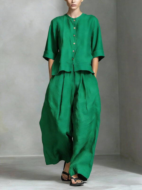 Solid-color Cotton-linen Shirt And Loose-fitting Trousers Two-piece Set - Image 11