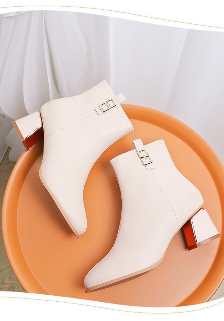 Womens Chunky-heeled Shoes With A Side-zip Design