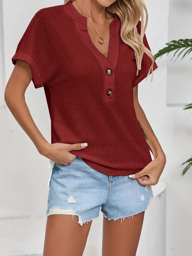 Women's Fashion Waffle-Weave Button-Up Top
