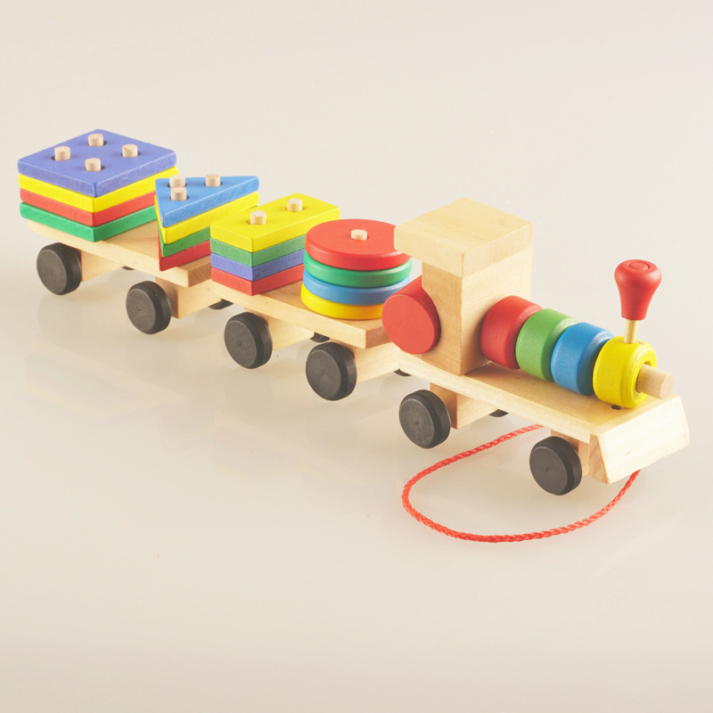 Wooden Train Three-section Tractor Toy Children