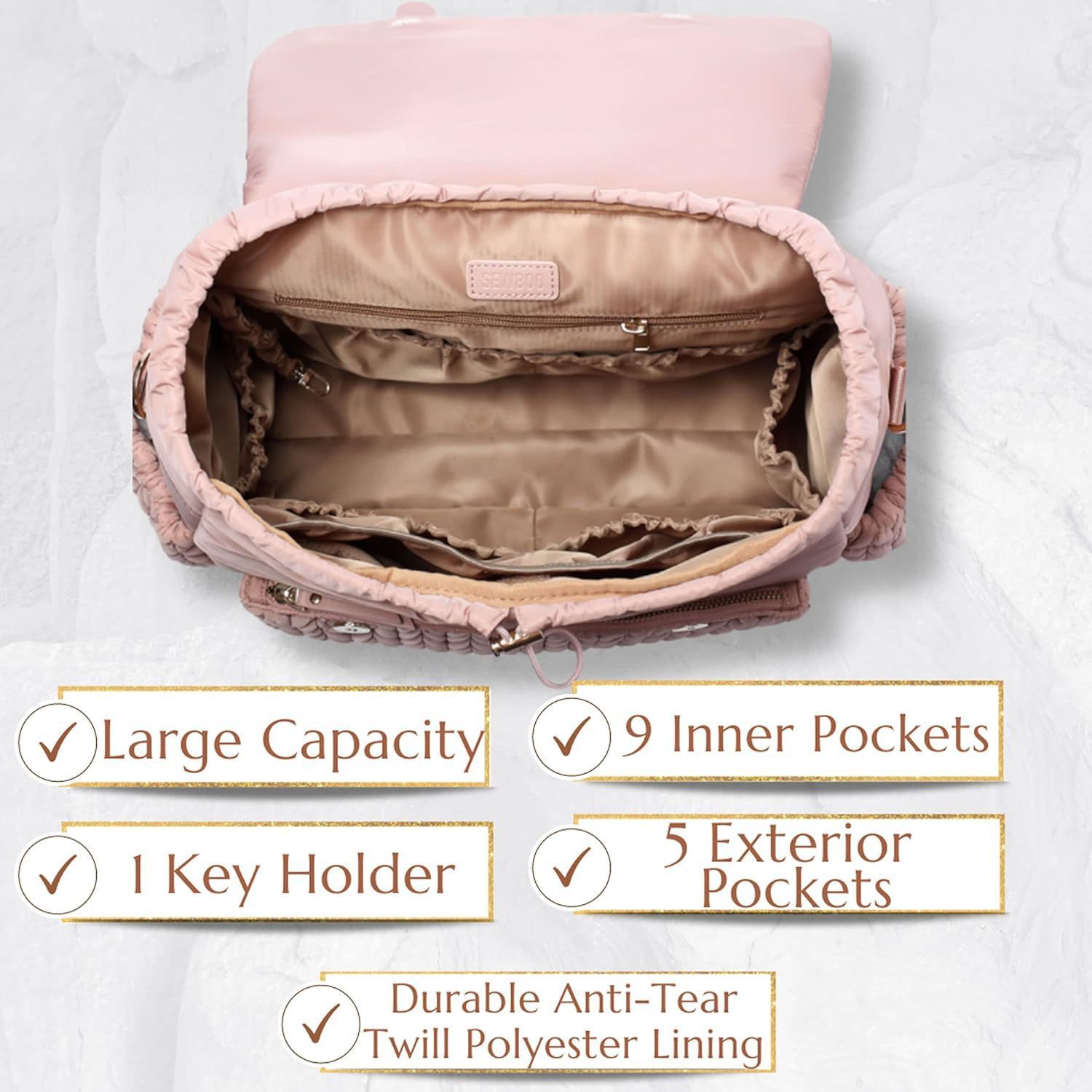 Large-Capacity Stylish Insulated Quilted Mommy Backpack For Outdoor Travel - Image 5