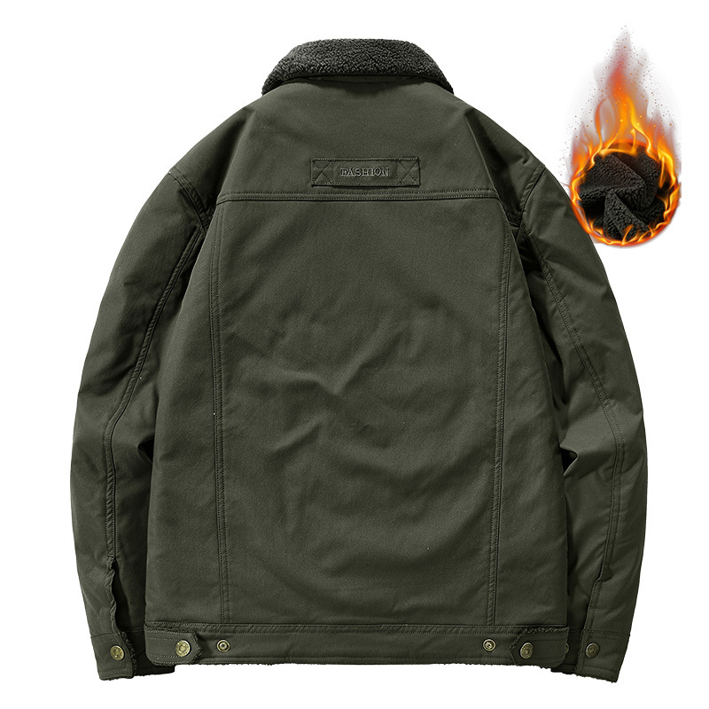 Washed Jacket For Men Fleece-lined And Thickened Lambswool Casual Style - Image 3