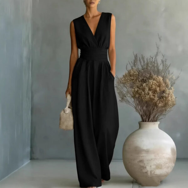 Womens Elegant Sleeveless Waist-Cinching V-Neck Sophisticated Jumpsuit - Image 4
