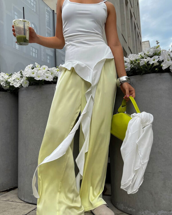 White Fitted Ruffled Ribbon Irregular Vest - Image 7