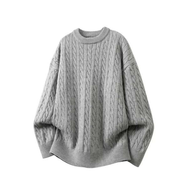 Minimalist Old-fashioned Cable Knit Crew Neck Sweater - Image 71