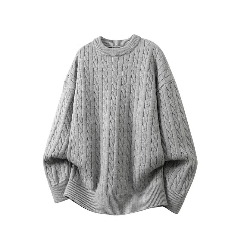Minimalist Old-fashioned Cable Knit Crew Neck Sweater - Image 72