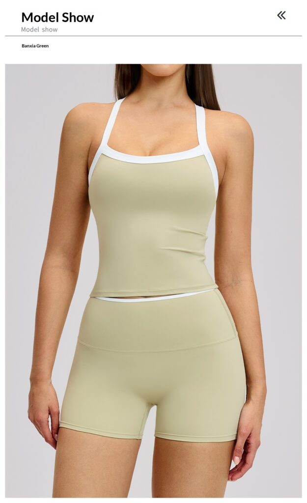 Nude-Feel Yoga Set Contrasting Colors, Crossed Back Design, Tight-Fitting Yoga Wear