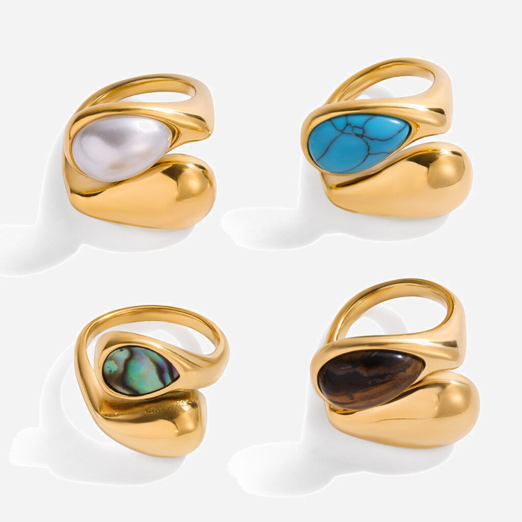 Versatile Fashionable Waterdrop-Inlaid Pearl Stainless Steel Open Ring