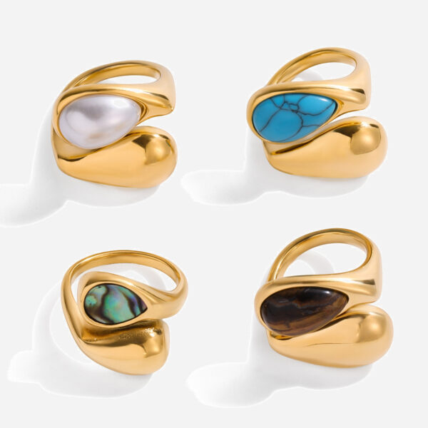 Versatile Fashionable Waterdrop-Inlaid Pearl Stainless Steel Open Ring