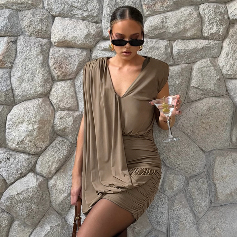 Designer Deep V-Neck Sleeveless Pleated Dress For Women - Image 18