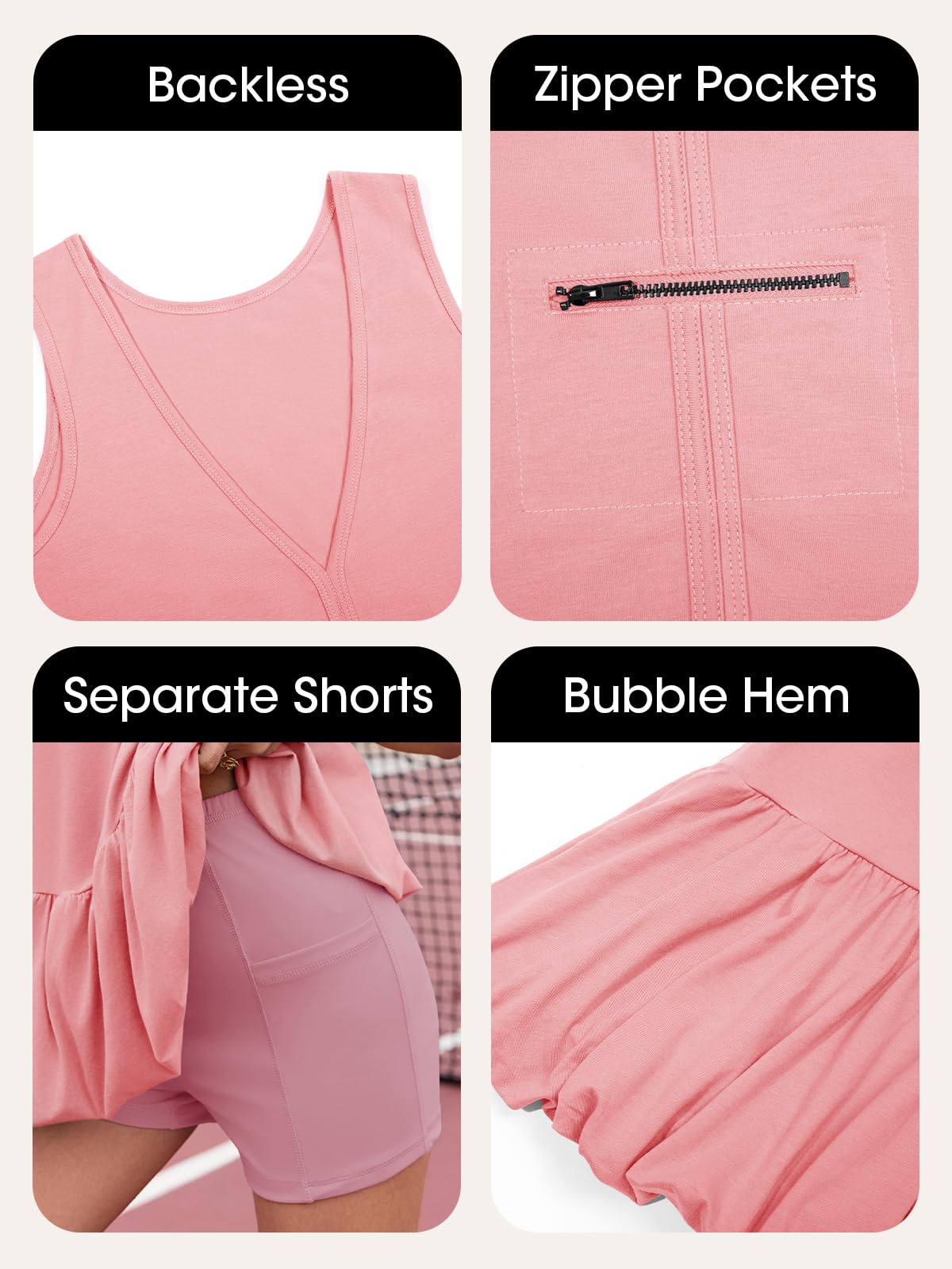 Fisoew Womens Athletic Dresses With Shorts & Pockets Backless Tennis Golf Mini Dress Bubble Hem Workout Active Outfits - Image 29