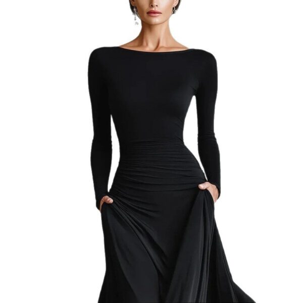 Womens Solid-Color Elegant Waist-Cinching Dress - Image 5