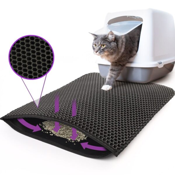 Kitty Cat Litter Mat Trapping Honeycomb Double Layer Design Waterproof Double Layer EVA Cat Litter Pad Waterproof Non-slip Sand Basin Filter Kitten Dog Washable Mattress - Image 11