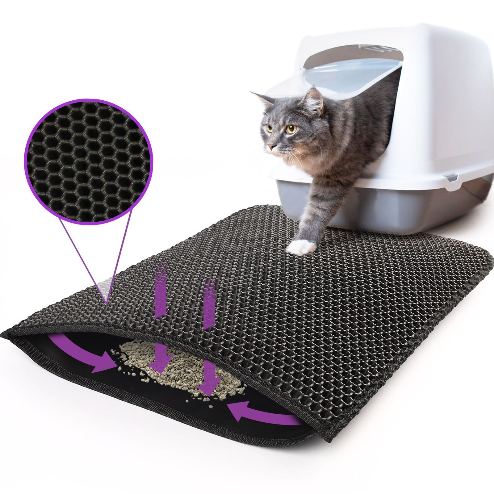 Kitty Cat Litter Mat Trapping Honeycomb Double Layer Design Waterproof Double Layer EVA Cat Litter Pad Waterproof Non-slip Sand Basin Filter Kitten Dog Washable Mattress - Image 11