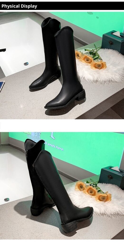 Fleece-lined Tall Chunky-heeled Pointed-toe Over-the-knee Riding Boots
