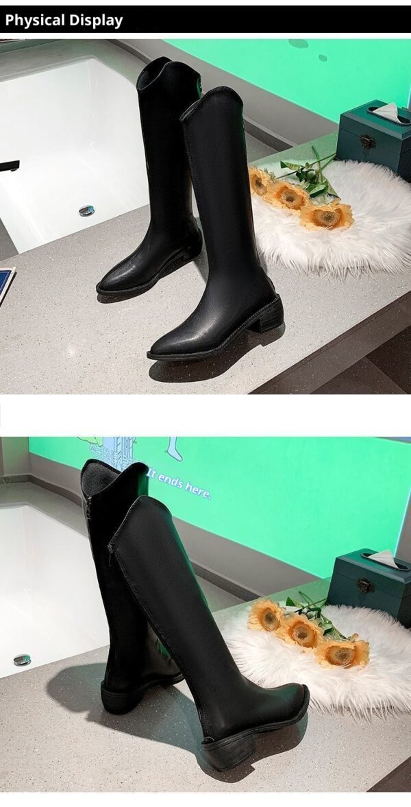 Fleece-lined Tall Chunky-heeled Pointed-toe Over-the-knee Riding Boots - Image 13