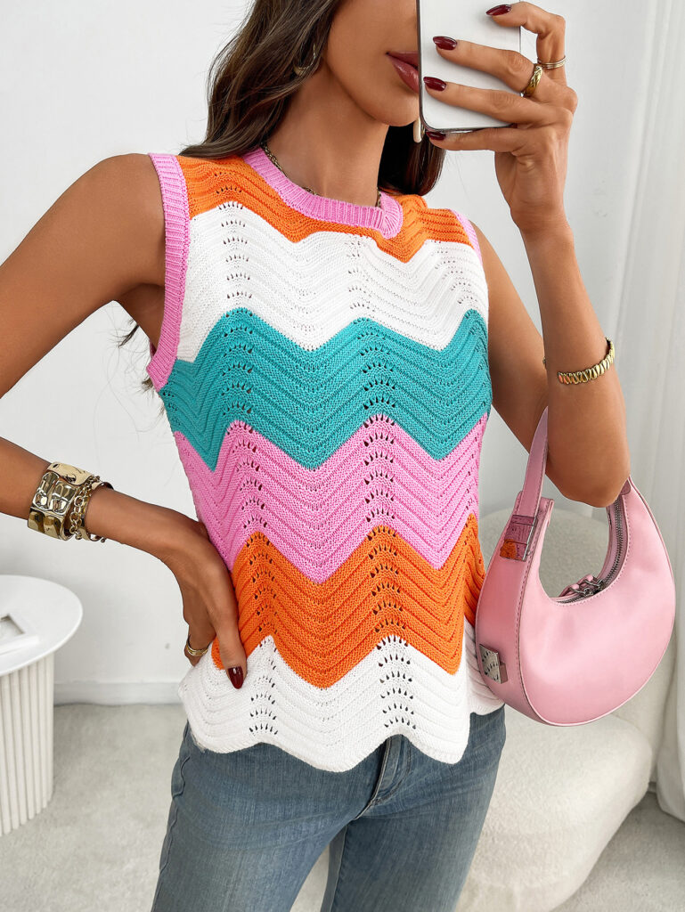 Summer Crew-Neck Knitted Top Dopamine Short Sleeves