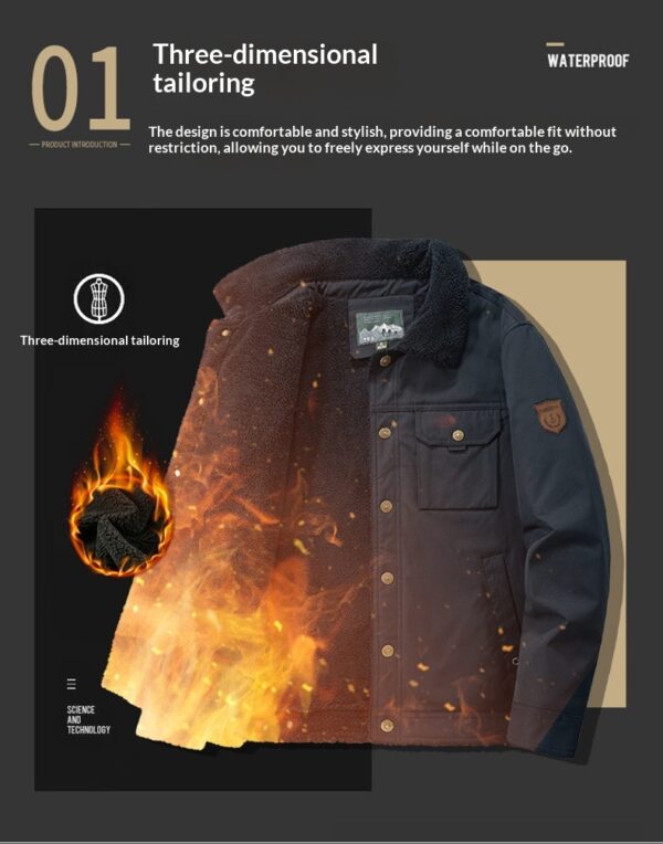 Washed Jacket For Men Fleece-lined And Thickened Lambswool Casual Style - Image 27