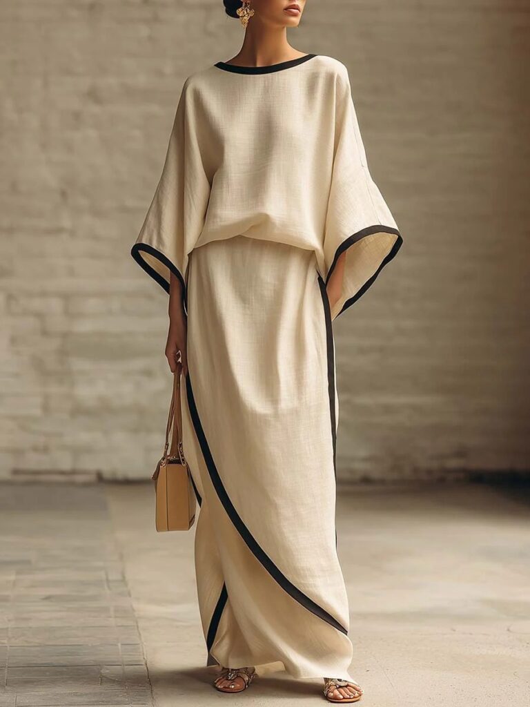 Loose-fitting Womens Batwing-sleeve Robe And Wide-leg Pants Two-piece Set