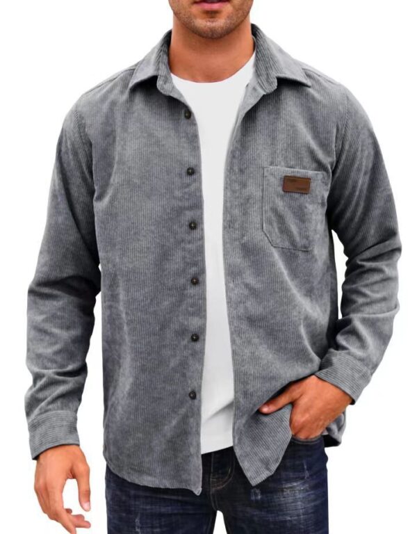 Solid-Color Casual Lapel Corduroy Long-Sleeve Cardigan - Image 9